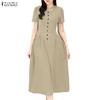 ZANZEA Women Casual Round Neck Summer Short Sleeve Dress
