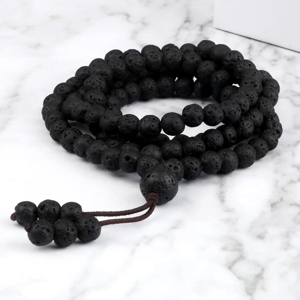 Men Volcanic Lava Stone Beaded Necklace 108 Mala Beads Meditation Yoga Wrap Bracelets Handmade Black Energy Jewelry Oil Diffuser