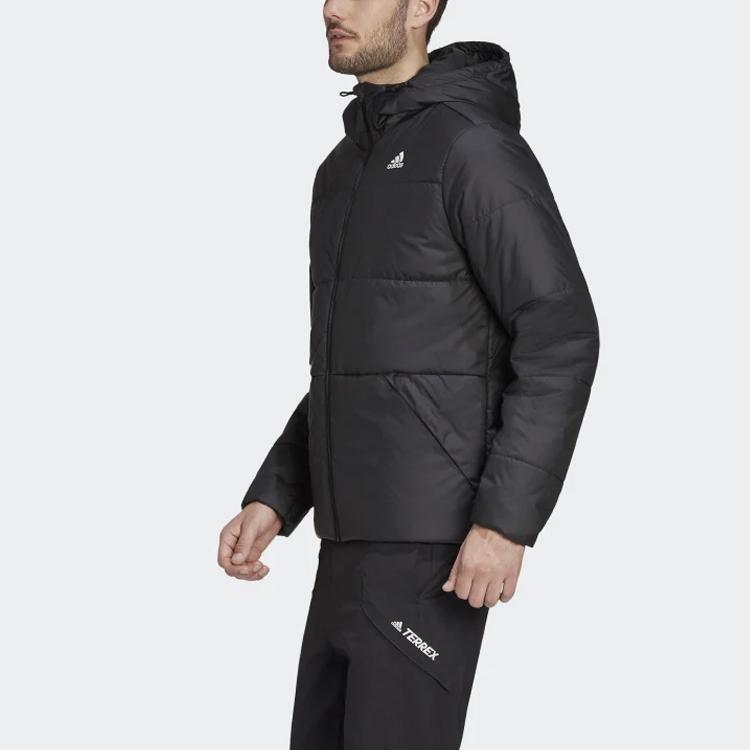 Adidas Winddichte Warme Gestreifte Kapuzenjacke Baumwollmantel Winter Herren Oberbekleidung Schwarz GH7374