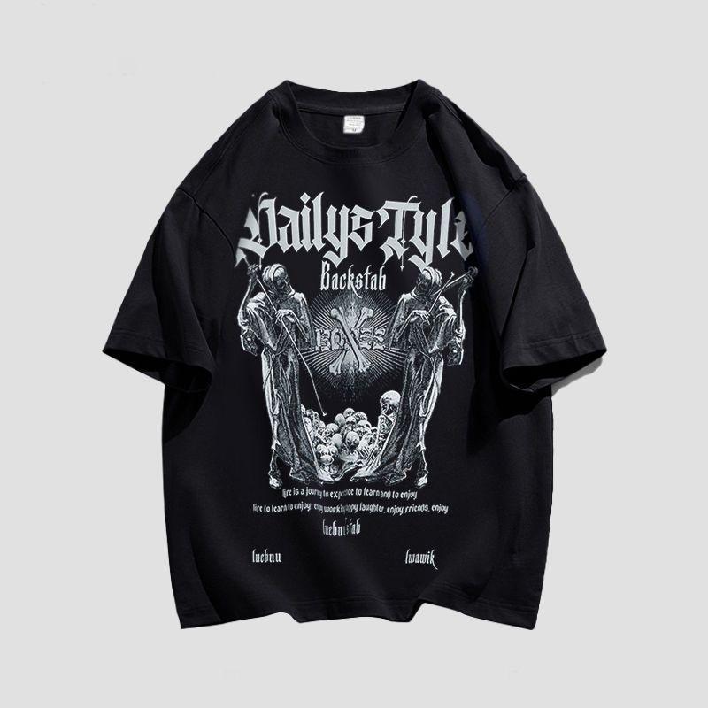 

European Trendy Brand Graphic Gothicstyle Loose Hiphop Shortsleeved Tshirt for Men Suitable for Summer Wear Casual Wear 4XL