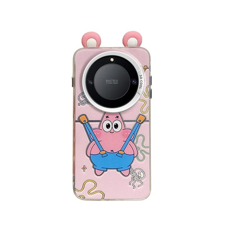 KEYSION Cute Ear Cartoon Case for HONOR X9A 5G with Lanyard Soft Silicone+PC Shockproof Phone Cover for Huawei Magic 5 Lite 5G