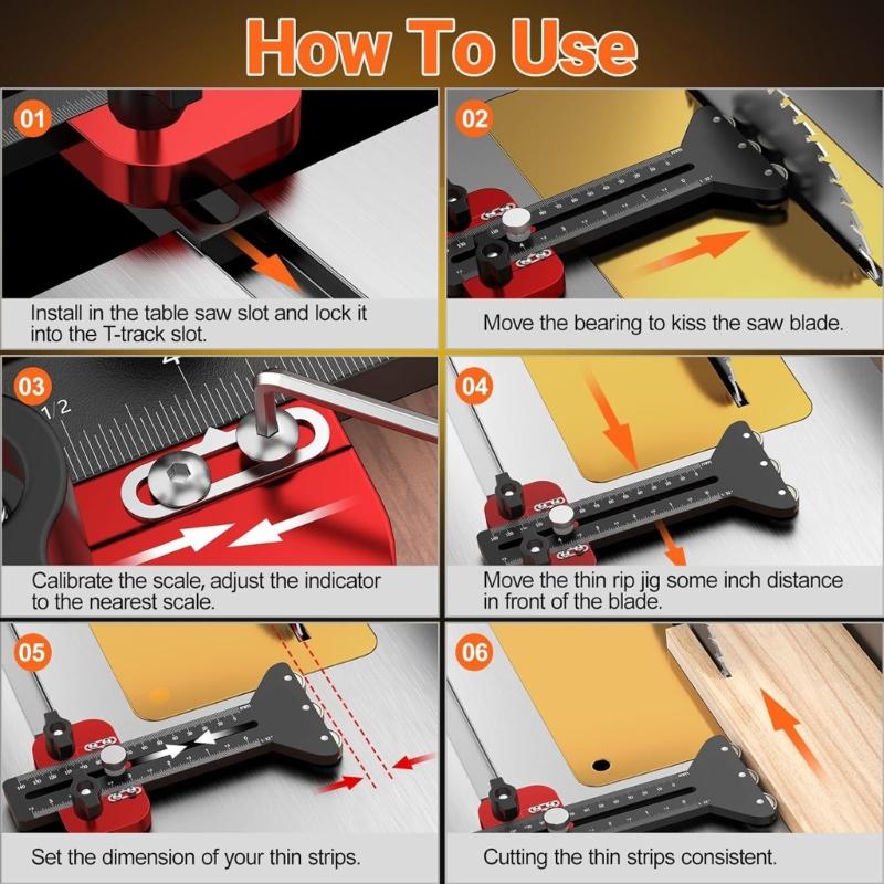 Aluminum Alloy Woodworking Jig Thin Rips Jig For Router Tables Band Sawer Featuring Double Guide Bearings