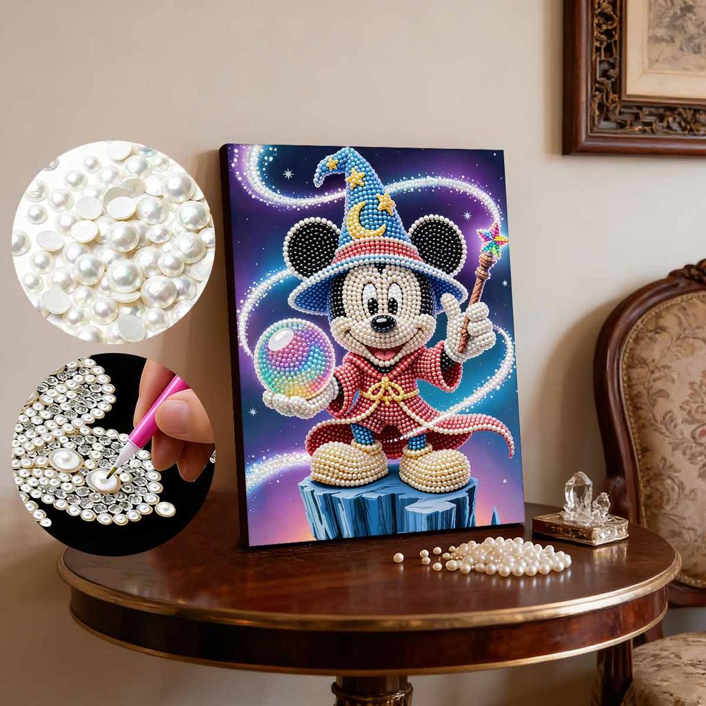 Disney Pearl Painting Wizard Mickey Creative Art 5D Pearl Embroidery Cross Stitch Kit Handmade DIY Home and Room Decor Gift