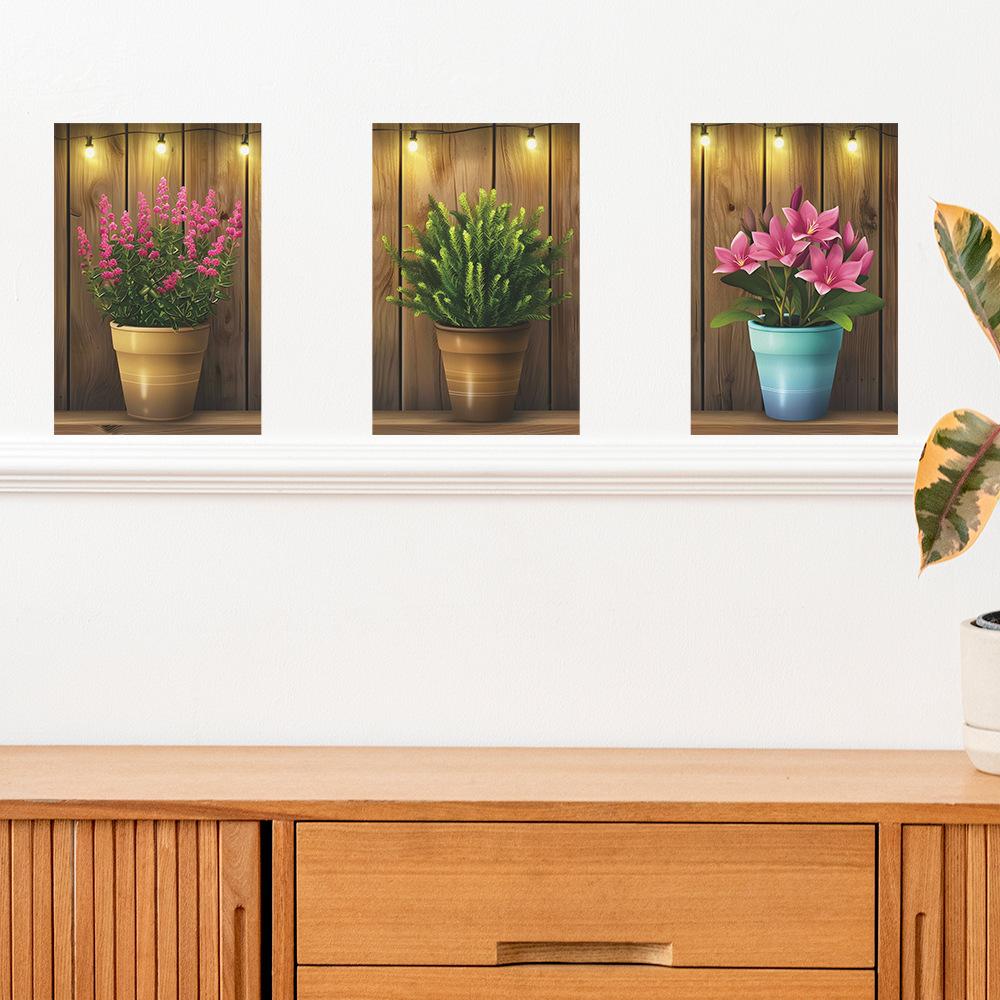 Fun-f173 Πράσινο φυτό Γλάστρα Τρίπτυχο Υπνοδωμάτιο Σαλόνι Βεράντα Διακοσμητικό σπίτι Αυτοκόλλητο τοίχου