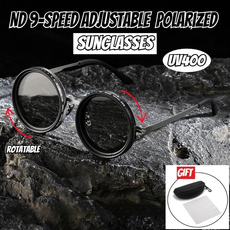 ND9 Adjustable Sunglasses Men and Women Rotating Light-reducing Sunglasses Personalized Fashion Round Frame Polarized Sunglasses