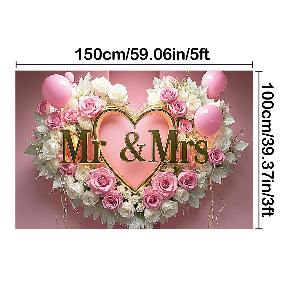 

1шт Романтический свадебный фон в форме сердца с изображением мистера и миссис, баннер с розовыми и белыми розами, декор для вечеринок в помещении и на открытом воздухе, свадебные украшения 150*100cm