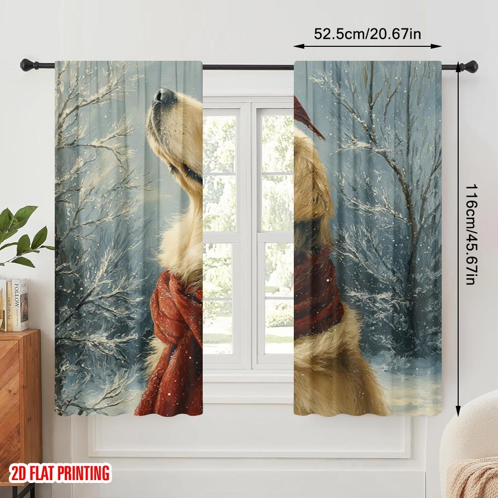2pcs,2D Plane Printing Pattern Curtains Cute Dog Durable 100% Polyester Fabric (without Rod) Versatile All Perfect for Bedroom,