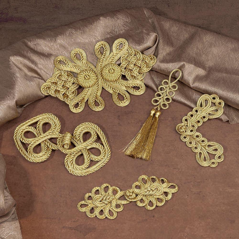 Golden Chinese Knot Buttons Handmade Tang Suit Buttons Gold Lace Trim Clasps  Cheongsam Making