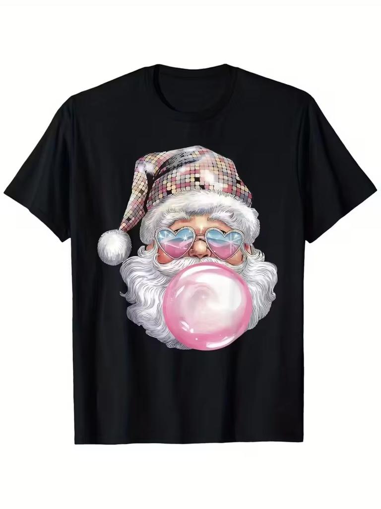 Unisex Christmas Graphic Tshirt Cool Santa Bubble Gum Heart Sunglasses Print Crew Neck Short Sleeve Xmas Tee For Unisex Unisex