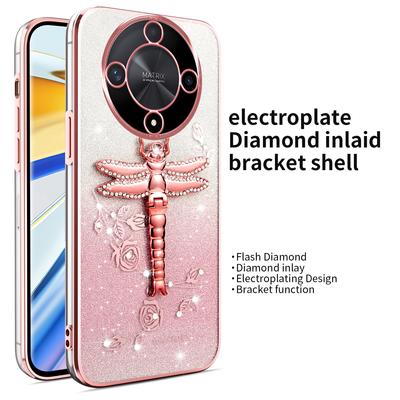 KADEM Case For Honor X9b 5G/X50 5G/Magic6 Lite 5G Dragonfly Kickstand TPU Flowers Glitter Phone Cover
