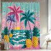 1Pc Tropical Landscape Shower Curtain Beach Scenery Banana Tree Pineapple Brilliant Colors Bathroom Decoration Polyester Fabric
