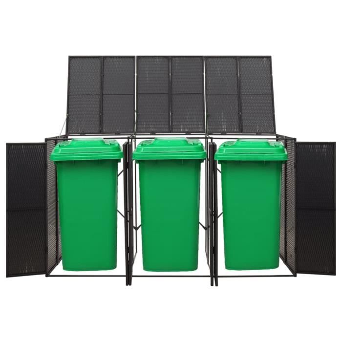 VidaXL Triple Bin Shelter Black 207x80x117 Cm Woven Resin 319862