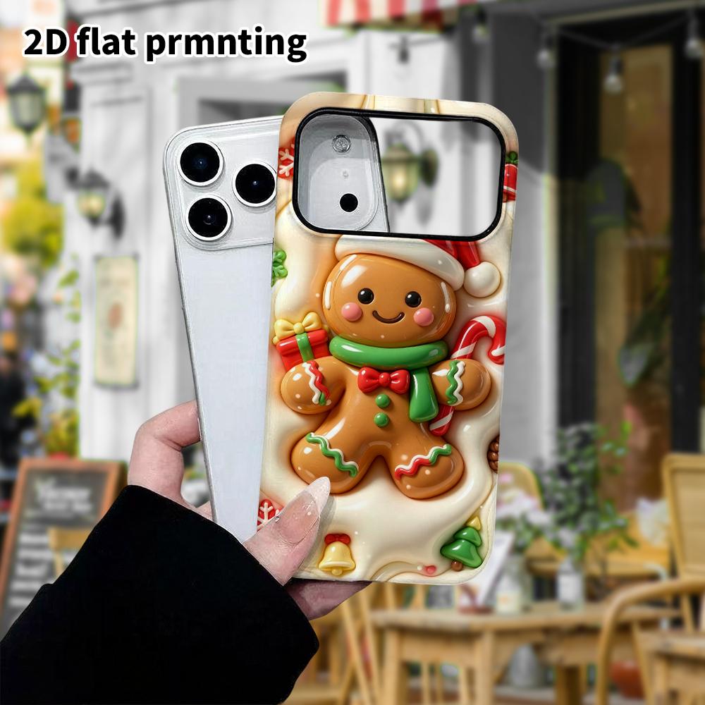 Phone case: 2D flat design suitable for iPhone 18 17 16 15 14 13 Pro protective case, gingerbread man, perfect Christmas and Halloween holiday gift