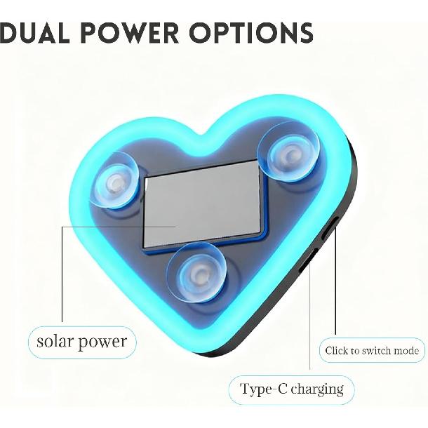 Romantic Heart-Shaped Car LED Ambient Light - Solar & Type-C Powered, 5 Lighting Modes, Universal Fit, for Women (Pink)