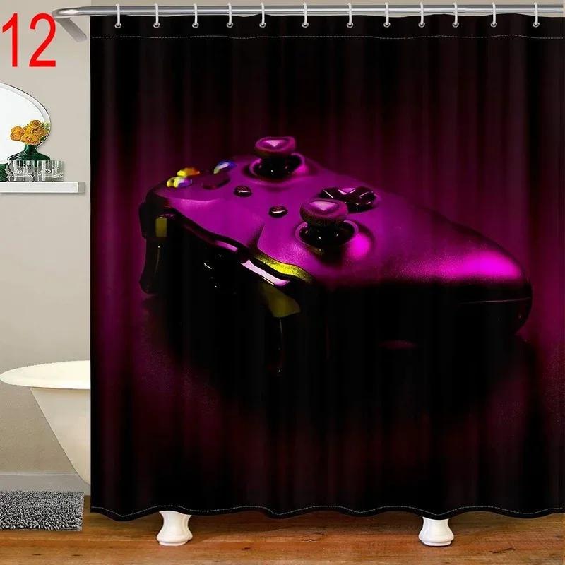 Funny Gamer Shower Curtain Classic Video Gaming Device Modern Cloth Polyester Fabric Waterproof Bathroom Decor with 12 Hooks