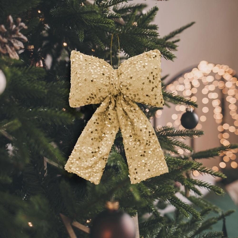 Sequins Bow Christmas Pendants For Scene Setup And Holiday Props Decorations