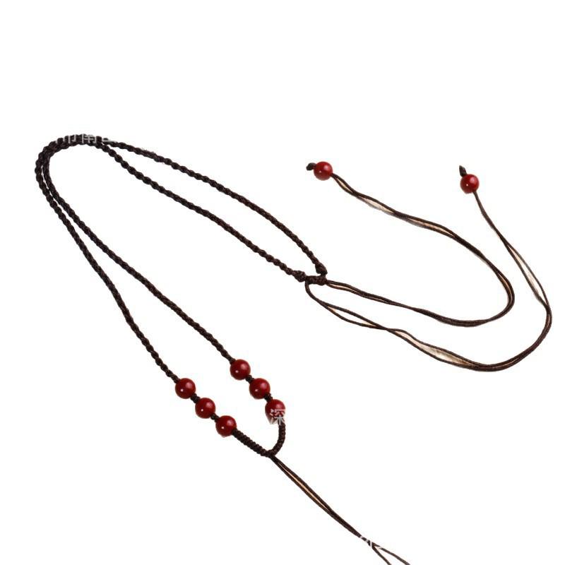 Adjustable Handwoven Hetian Jade Pendant Rope with Cinnabar and Thin Four-Strand Necklace
