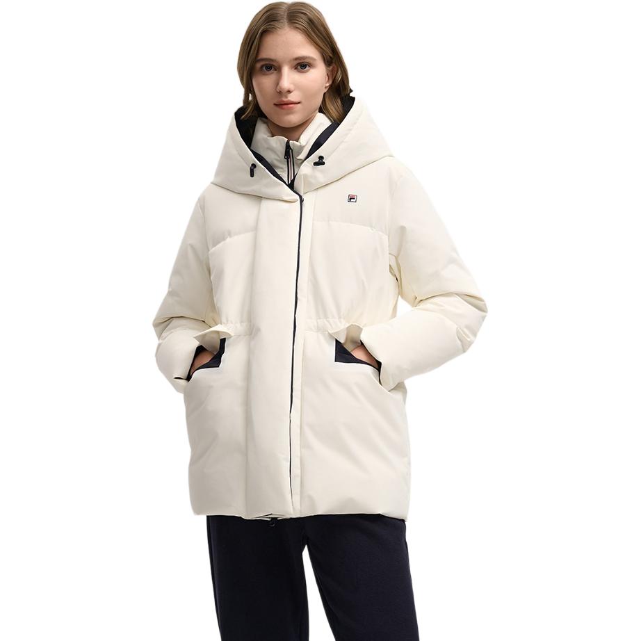 Fila Heritage Warm Fashion Comfortable Versatile Loose Mid-Length Down Jacket Women Outerwear White F11W548905FIV