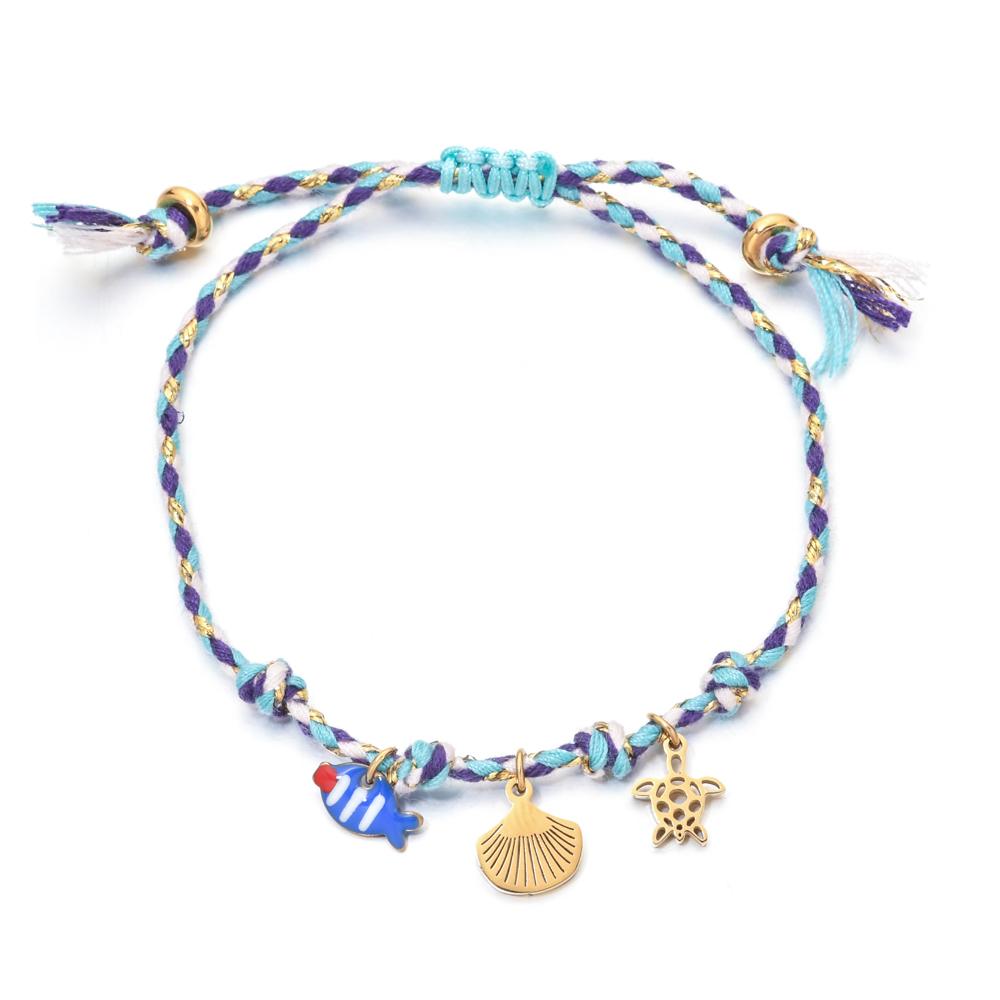 Fashion Handmade Jewelry Rope Braided Starfish Shell Fish Drop Bracelet Bangle Oceanic Summer Daily Wear Jewelry