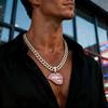 Men's Trendy Cuban Chain: Full Diamond Red Lip Pendant Necklace