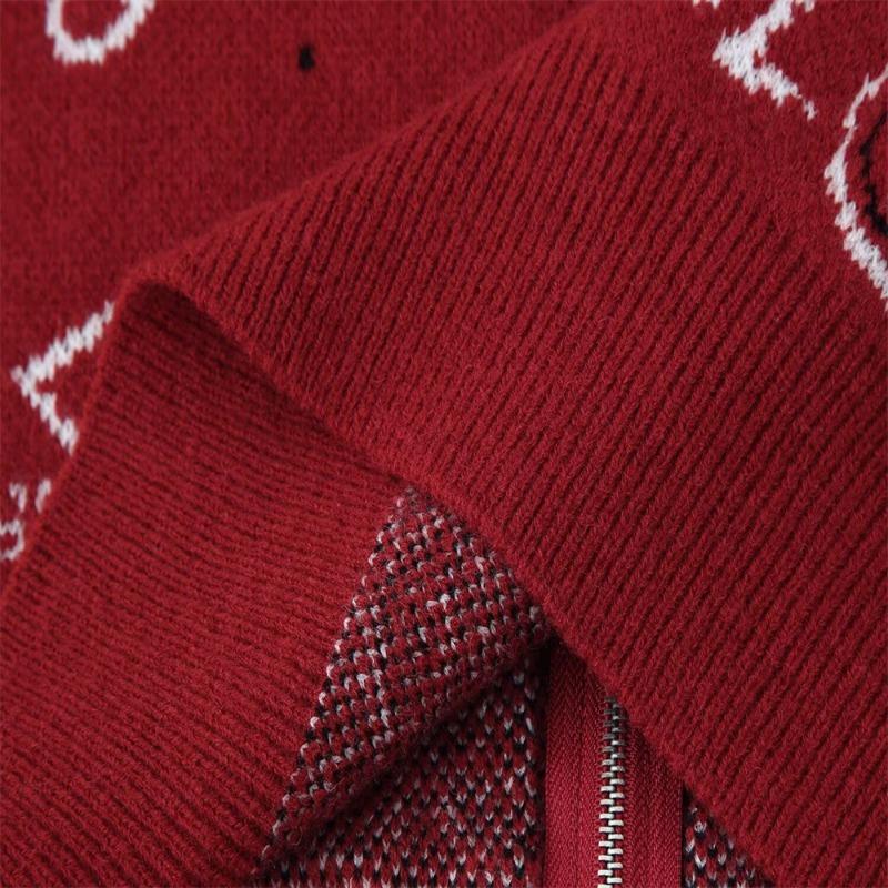 Women Long Sleeve Knit Cardigan Jacket Zipper Decor Geometric Pattern Loose Fit