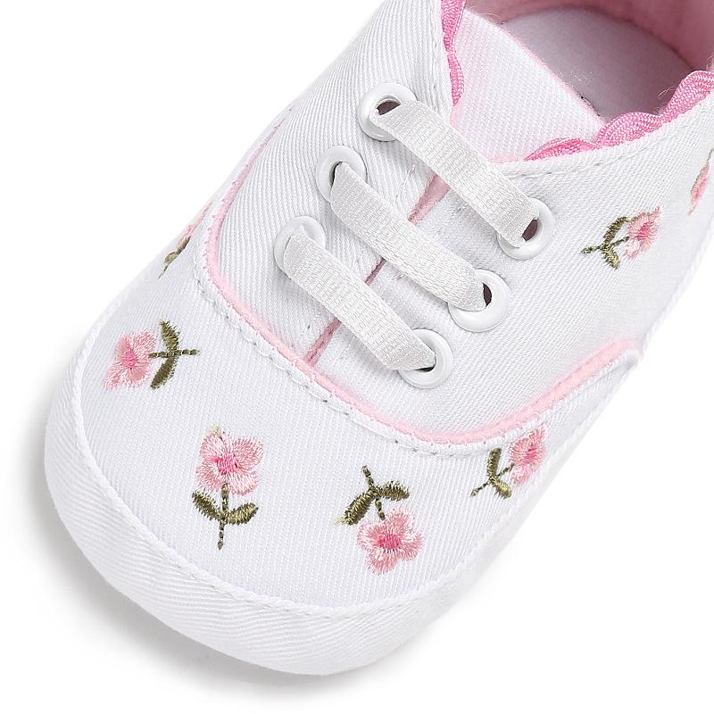 Floral Embroidered Soft Sole Non-Slip Baby Walking Shoes Toddler Canvas Sneakers for Boys Girls