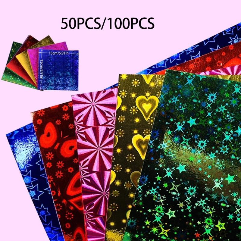 50/100Pcs Multicolor Glittering Paper Sheet 15cm Metallic Craft Paper for Handmade Craft Gift Wrapping and Decoration