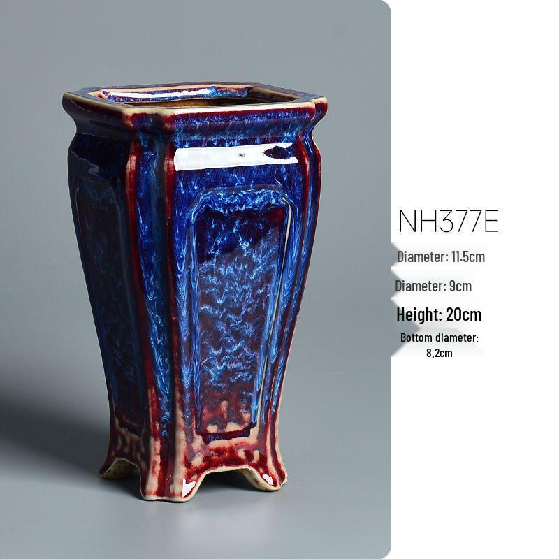 Ceramic Square Bonsai Flower Pot - Large High-Angle, Creative Chinese Style for Green Plants and Orchids