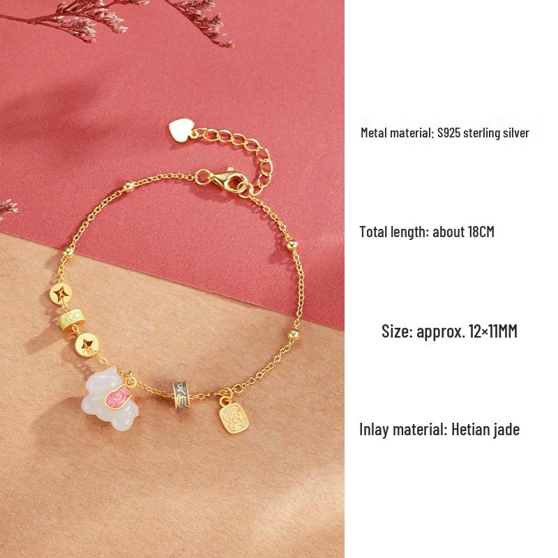 Natural Hetian Jade Rocking Horse Pendant Necklace, Women's s925 Silver Zodiac Design, Perfect for Birth Year Clavicle Chain.