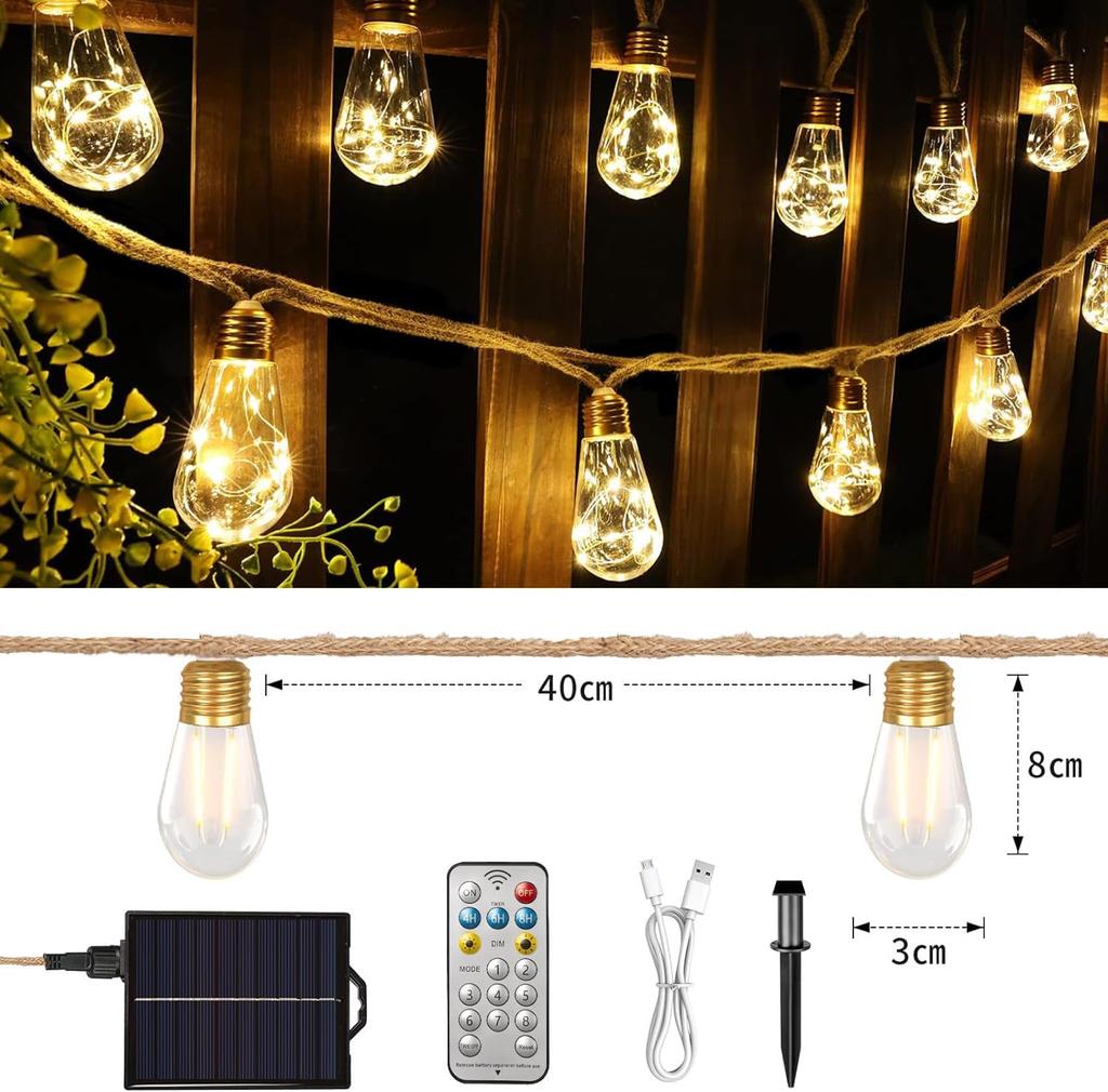 Sameyo Solar LED String Lights, 8M, 16 LED Bulbs, 2700K Warm White, PC Material, Break-Resistant, Garden Lighting, Christmas, Decorative Lights,