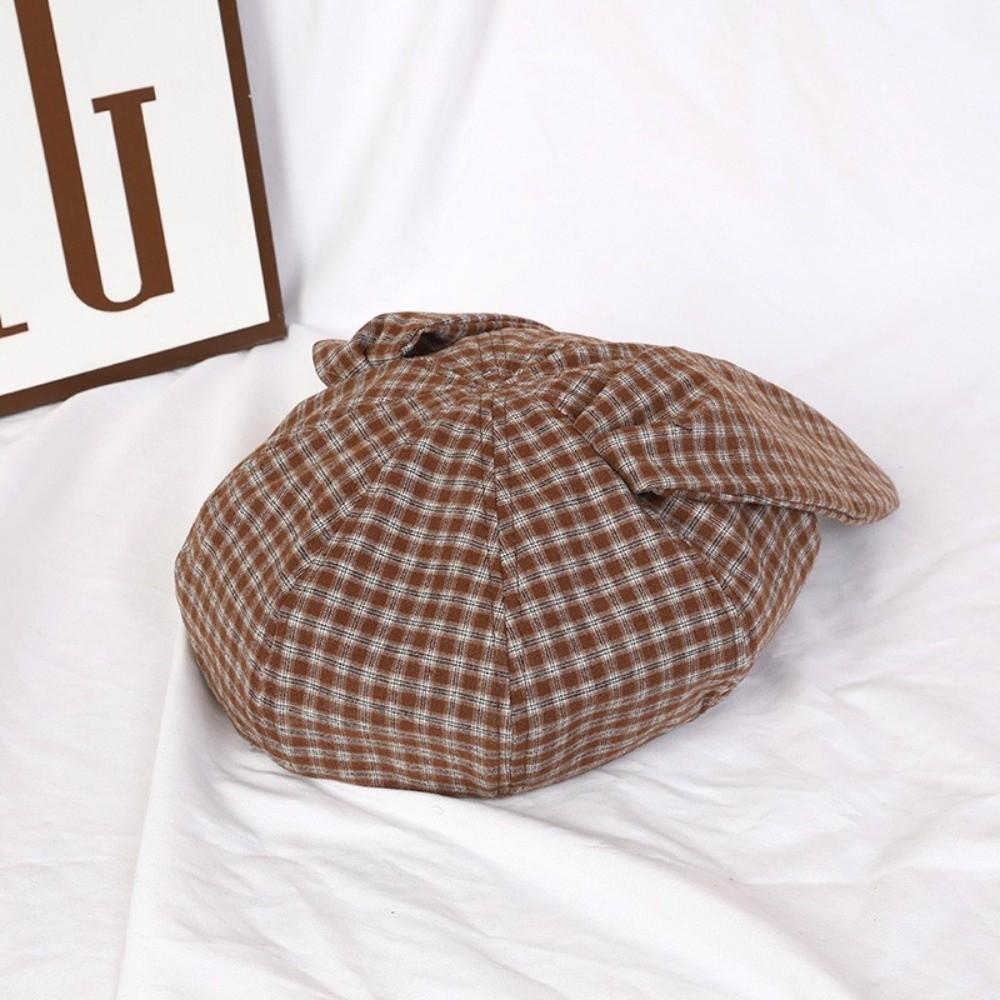 Versatile Plaid Beret Big Head Circumference Spring Painter Cap Retro Women Artist Hat  Ladies