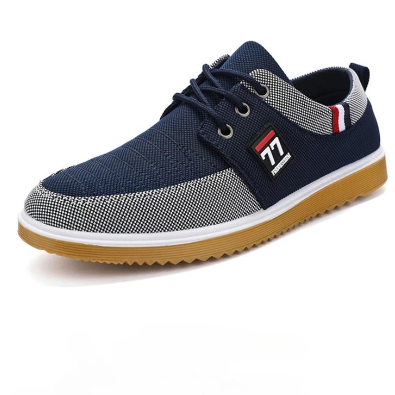

Модная мужская повседневная обувь 2024 года, новые мужские сетчатые легкие спортивные парусиновые туфли, дышащая ткань, вулканизированные рабочие мокасины на шнуровке 39 синий
