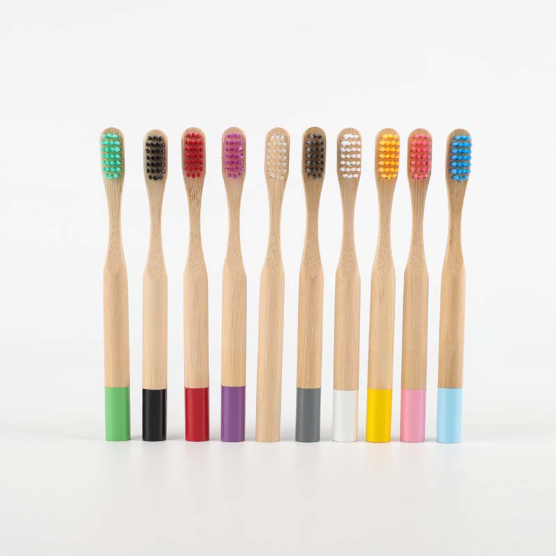 Custom Color Paint Round Handle Kids Soft Eco Degradable BPA Free Bamboo Handle Bamboo Toothbrush
