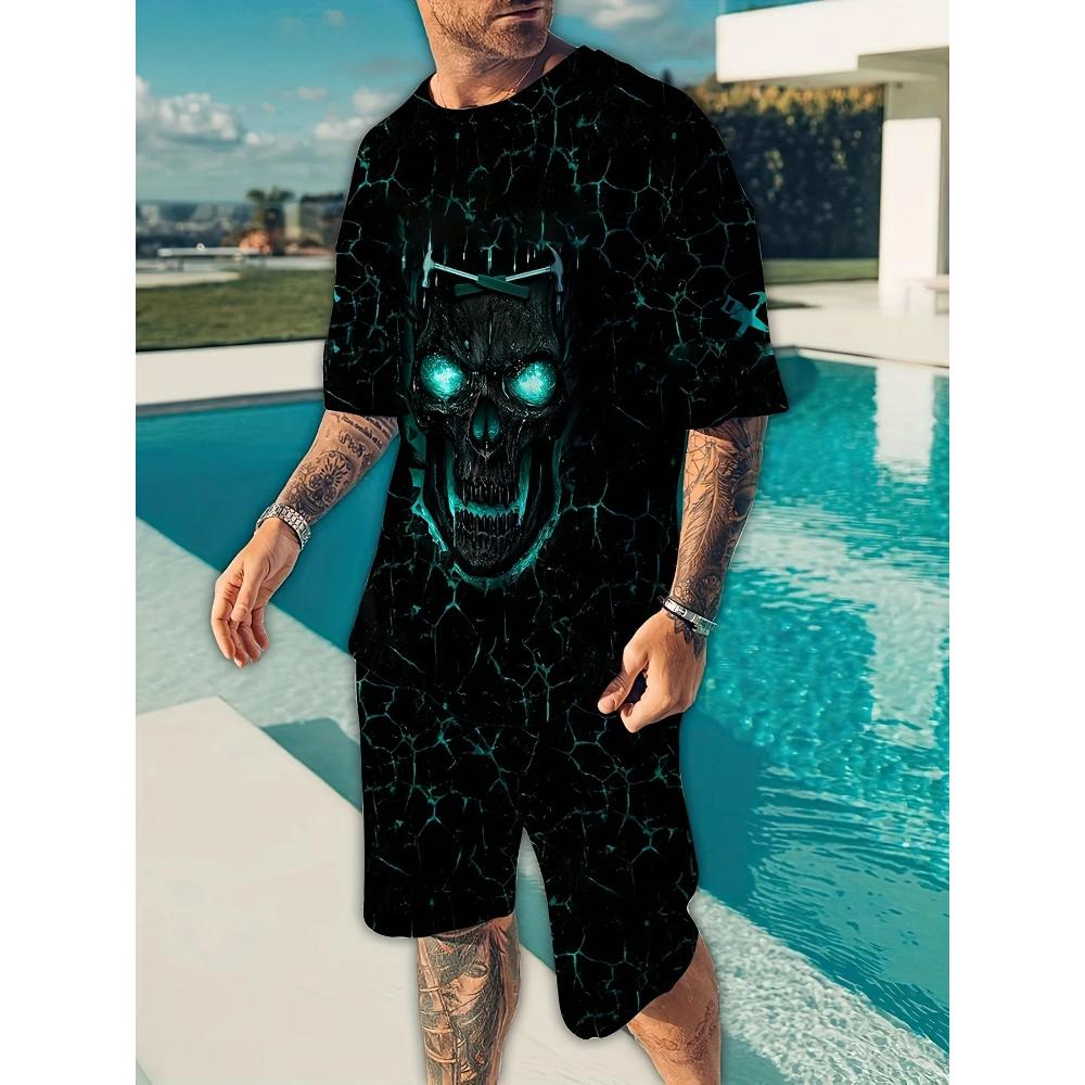 Goth Horror Skull 3D Print Punk T-Shirt Shorts 2 Piece Hip Hop Men Women's Fashion Streetwear Casual T-Shirt O-Neck Hot-selling
