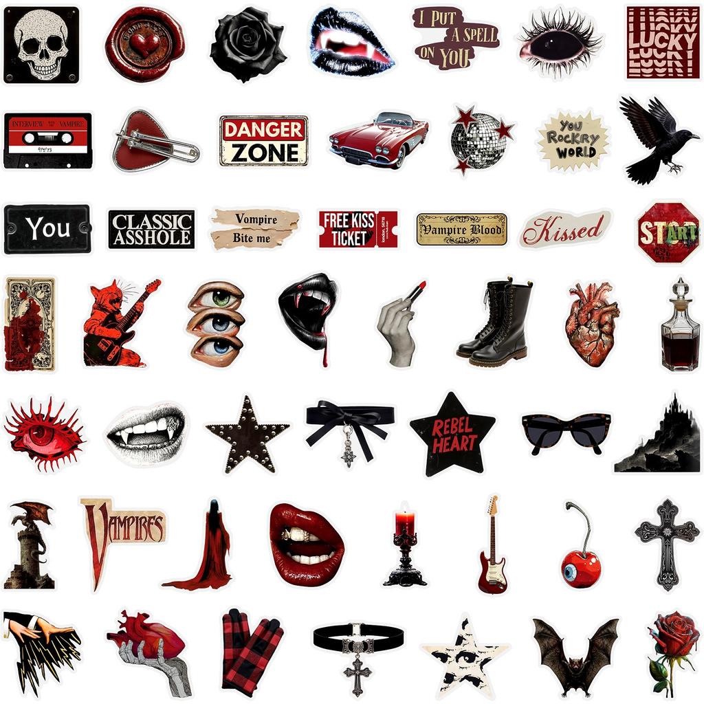 50Pcs/Set Retro Dark Y2K Vampires PET Stickers Waterproof DIY Fashion Decals Journal Stickers