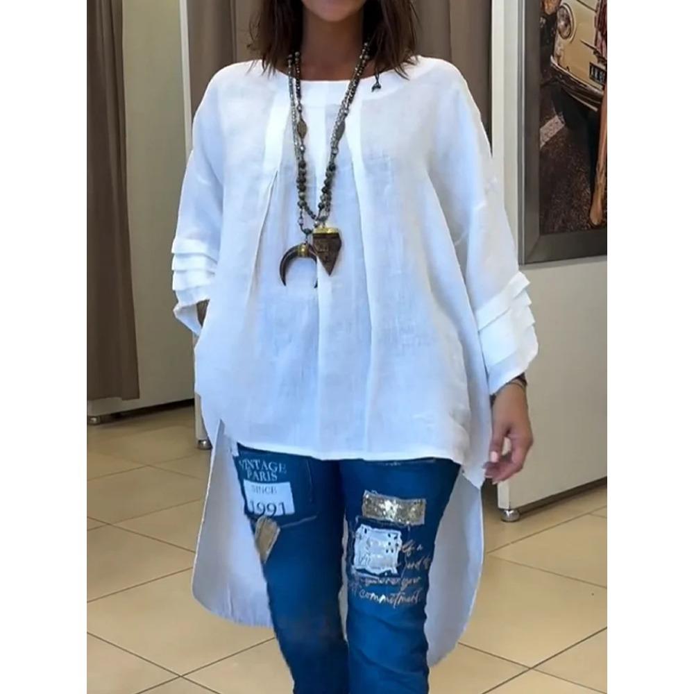 Women's Casual and Fashionable Solid-color Round-neck Pullover Shirt