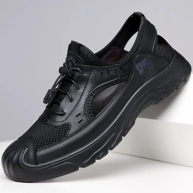Fashion Closed Toe Men's Sandal Mesh Genuine Leather Luxury 2025 Summer Eva Japanese Breathable Number 41 Descount On Offer H Male Shoe