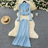 Two Piece Business Set Women Outfits Long Sleeve Tunic Cropped Cardigan High Waist Bodycon Fishtail Skirt Suit Fashion Knitted Sweater Suit