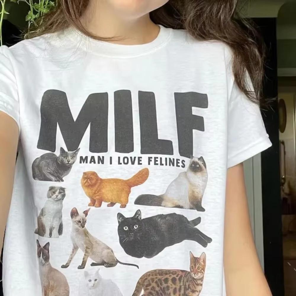 Unisex I Love Felines Women Funny Meme T Shirt Casual Short Sleeve Cat Lover Tshirt Female Aesthetic Clothes
