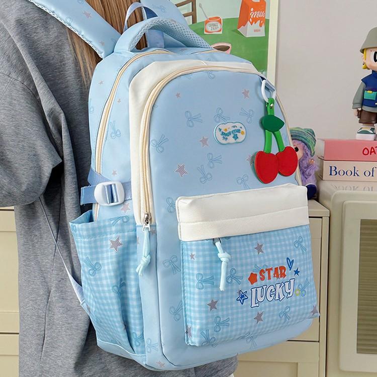 Schoolbag1011 New Cool Soft Cute Cat Full Printed Plaid School Bag Junior High School Students Light Commuting Daily Versatile Backpack
