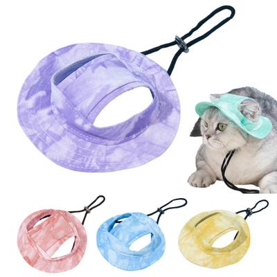 Tie-Dye Hunde-Bucket-Hüte mit Ohrenlöchern Verstellbare Runde Krempe