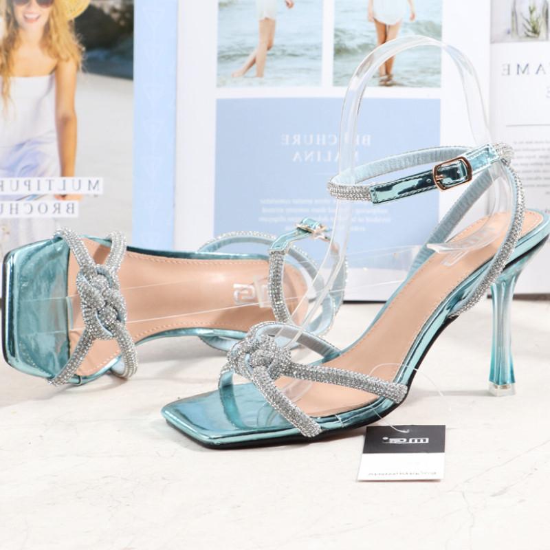 Fashion Luxury Rhinestone Patent Leather Women Sandals Thin Heel Open Toe Super-high Heel Designer Shoes Cross Tied Party Dress Shoes
