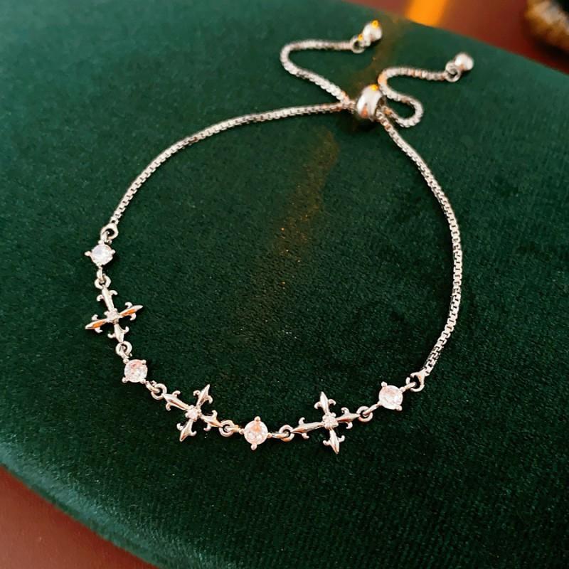 Elegant Zircon Cross Iris Flower Bracelet Women Minimalist Chic Tone Statement Jewelry