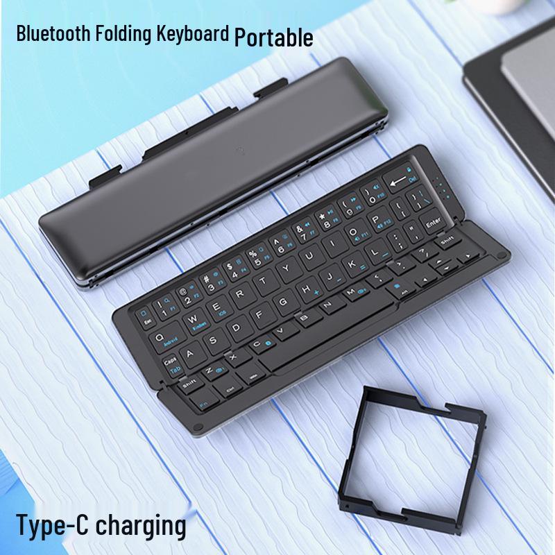 Portable Bluetooth Aluminum Alloy Folding Keyboard with Universal Phone/Tablet Stand, Silent Typing & USB-C Charging