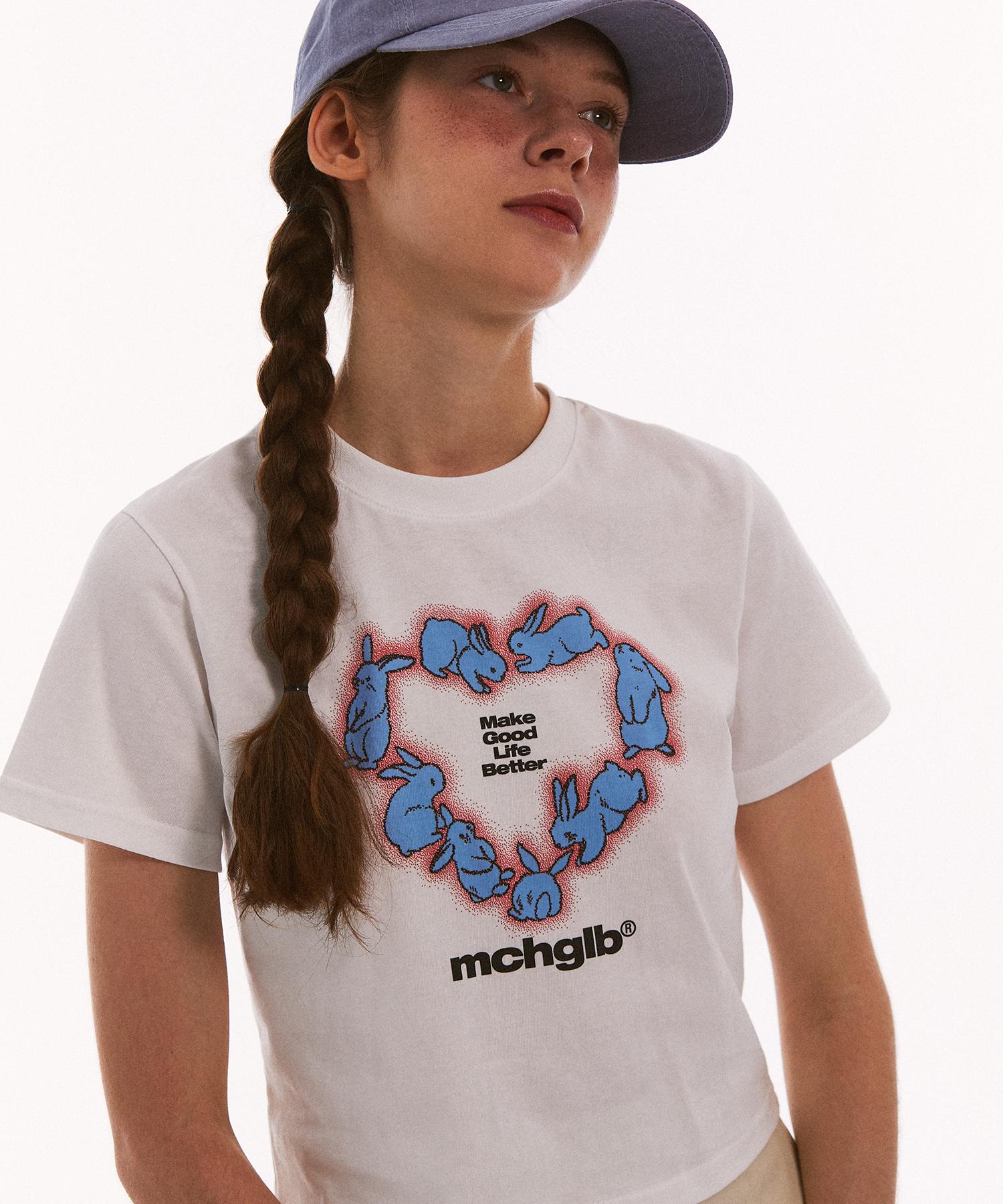 Match Glove Heart Rabbit Crop Top (White) White/Free