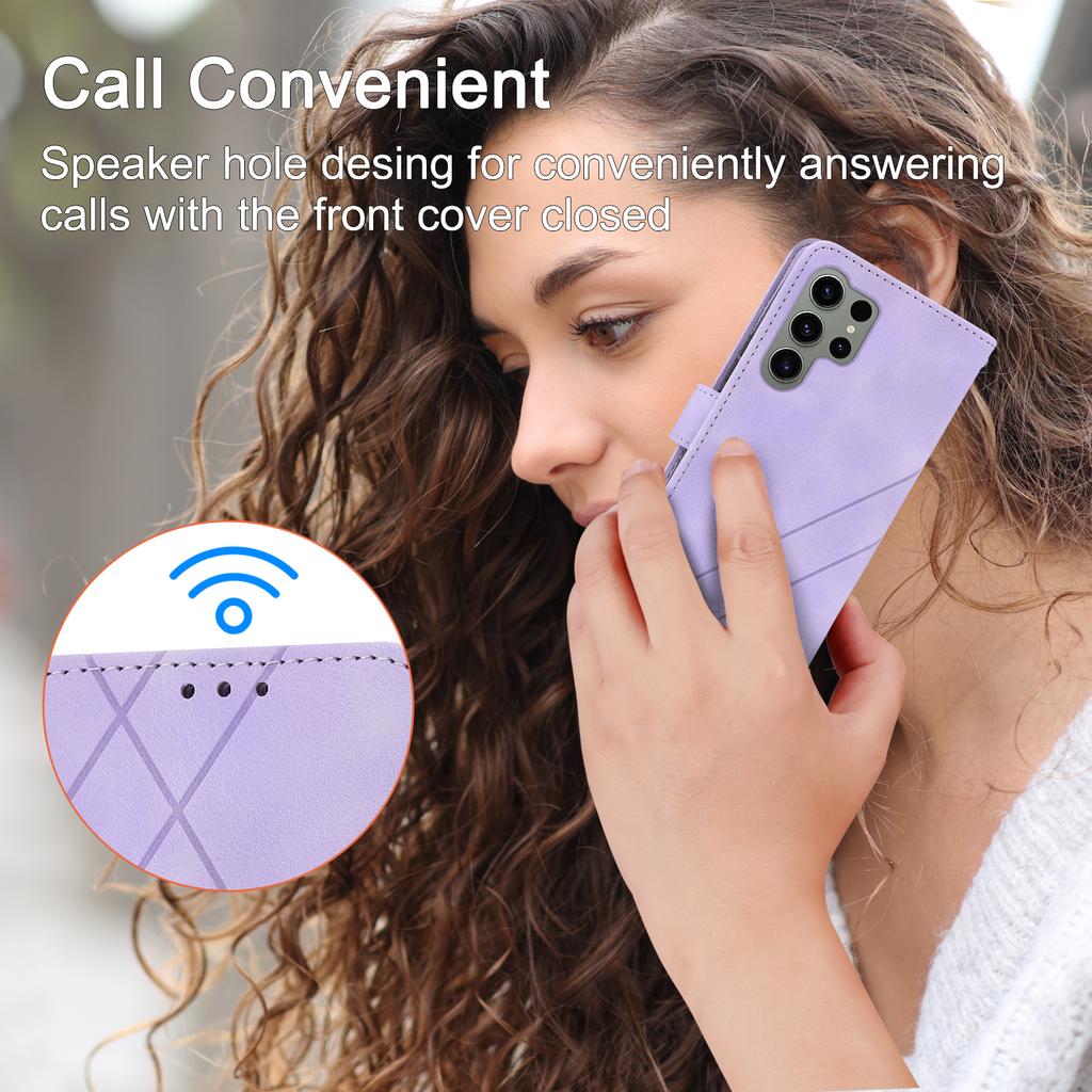 For Samsung Galaxy S25 Ultra Case Imprinted Line Leather Phone Cover with Handy Strap