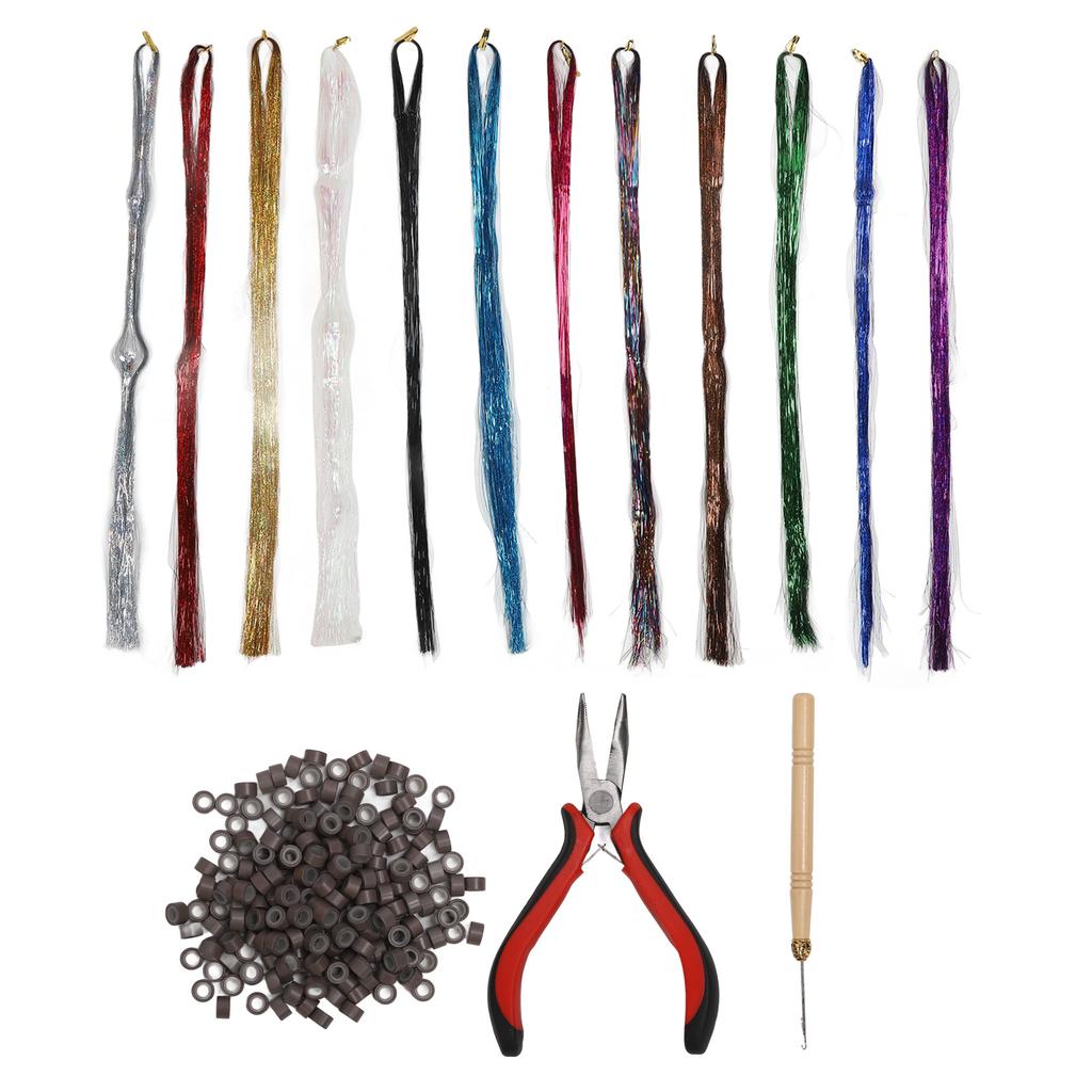 Colorful Hair Tinsel Extensions Kit PET Decoration Braiding Glittering Hair Tinsel Kit for Daily Life