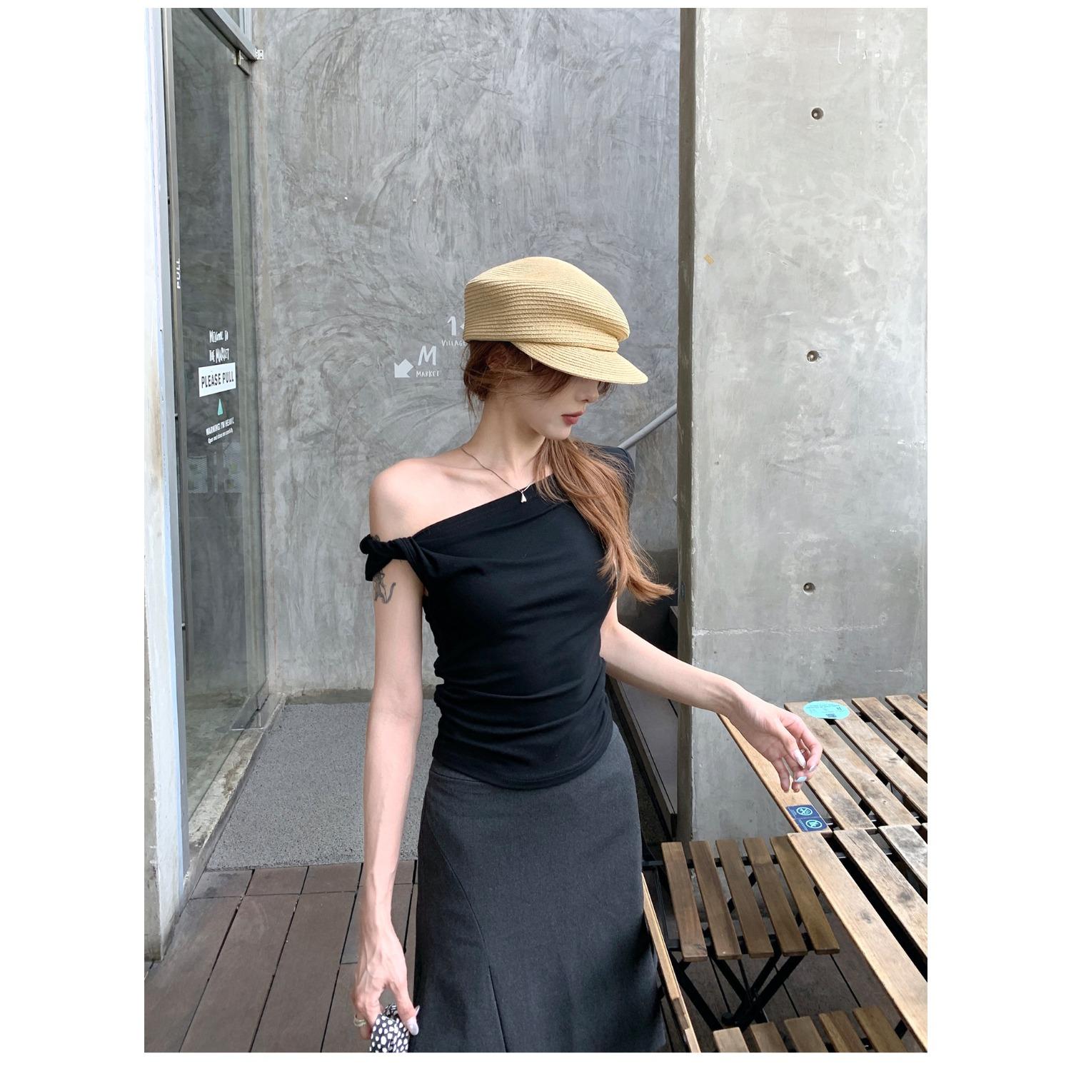Women s Off Shoulder Short Sleeve Slim Fit Top T-Shirt Casual Solid Cropped Tee S