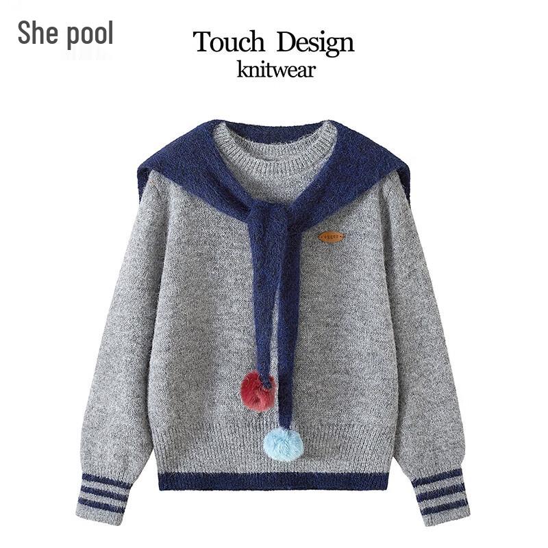 Women s Loose Fit Round Neck Wool Blend Knitted Top One Size