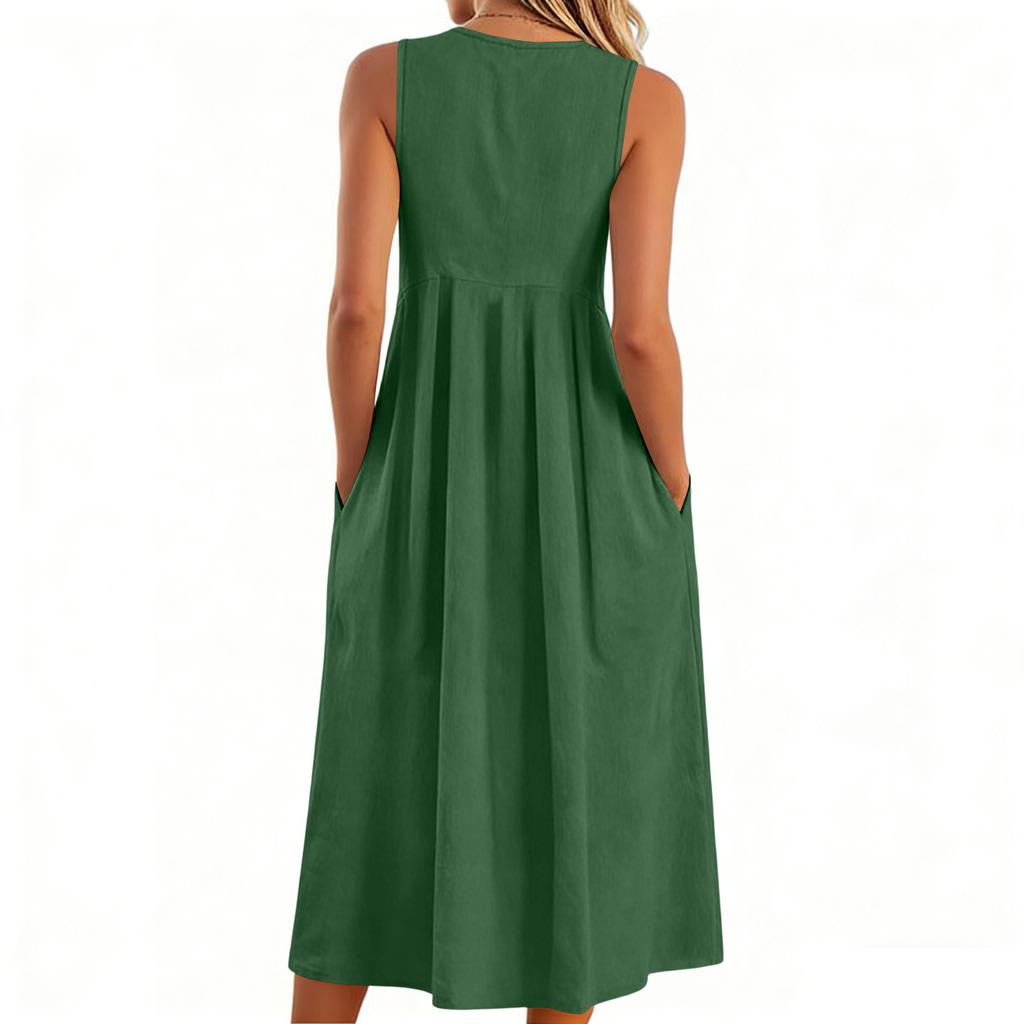 Dámský ležérní svetr s V-výstřihem, bez rukávů, z bavlny a lnu, volné šaty